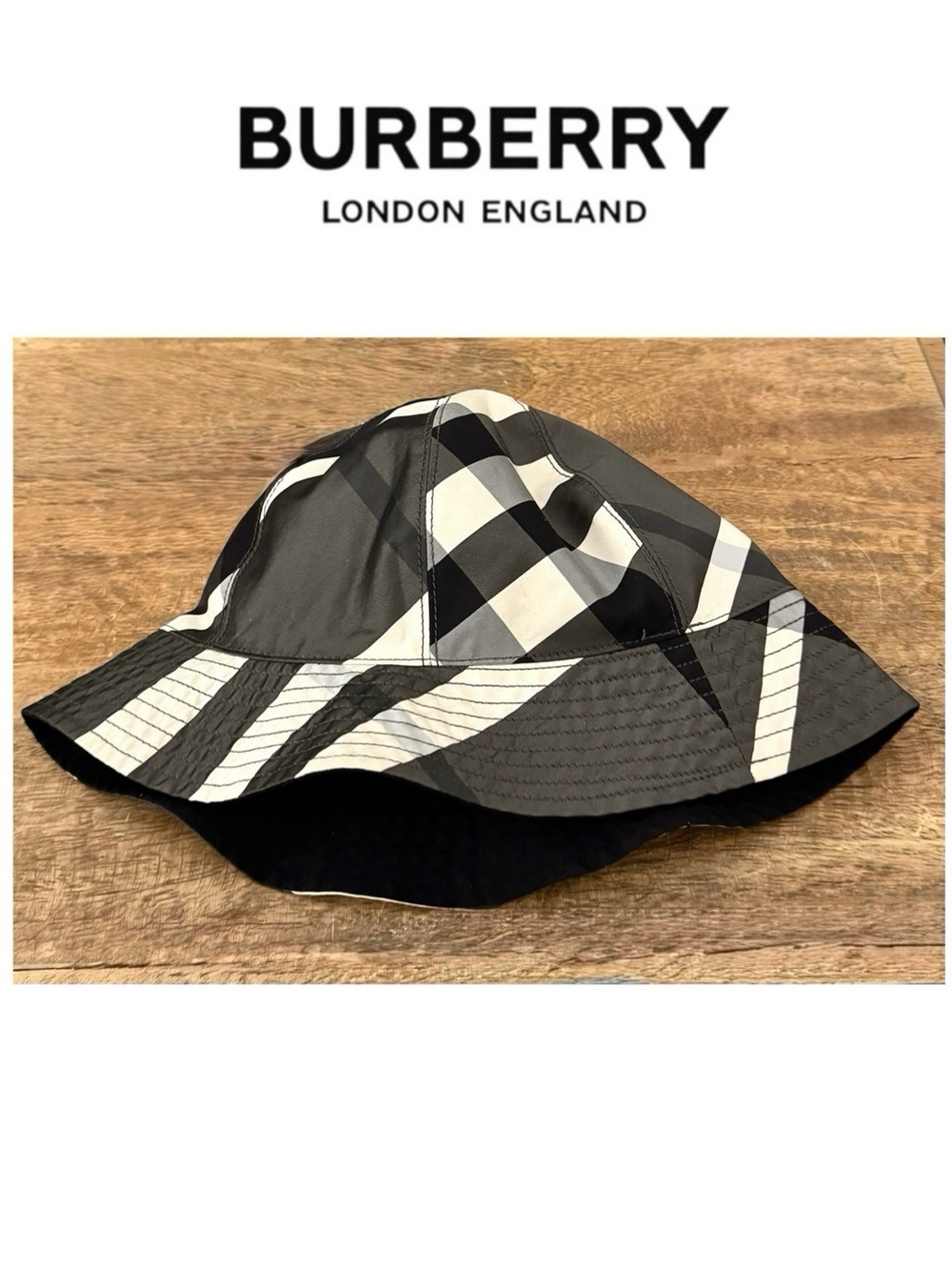 Burberry Nova Check Reversible Bucket Hat — Black/Grey/White OS